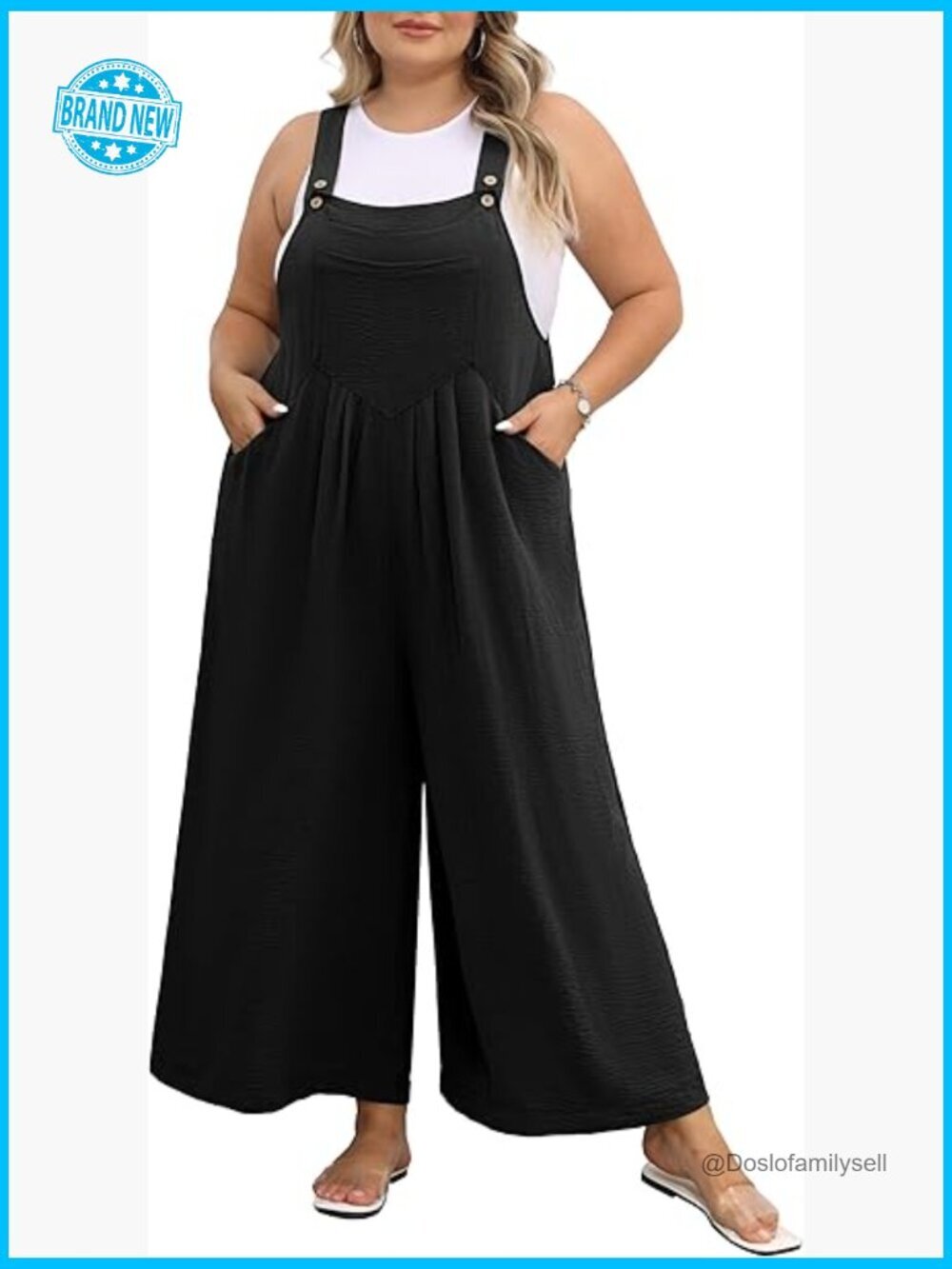 Plus Size Wide Leg Jumpsuit Adjustable Straps Overalls Romper with Pockets